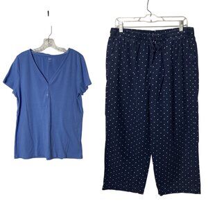 Gap Soft Ribbed Henley Lounge Set Blue Polka Dot XL Comfortable Casual Wear